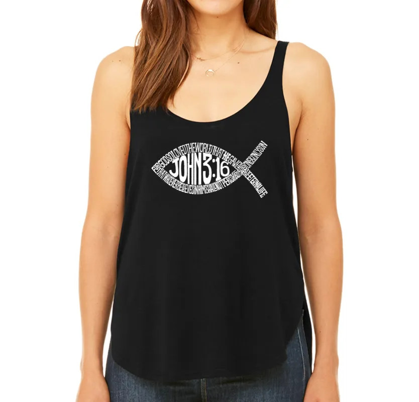 John 3:16 Fish Symbol - Women's Premium Word Art Flowy Tank Top sold by LA Pop Art