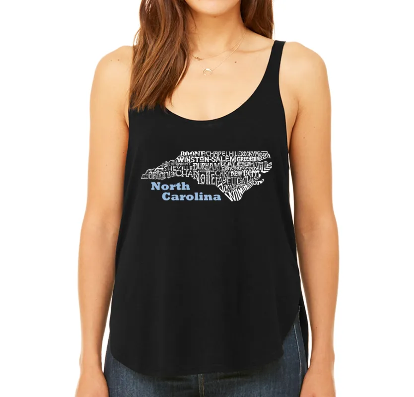 North Carolina - Women's Word Art Flowy Tank sold by LA Pop Art