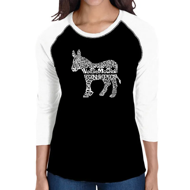I Vote Democrat - Women's Raglan Baseball Word Art T-Shirt sold by LA Pop Art