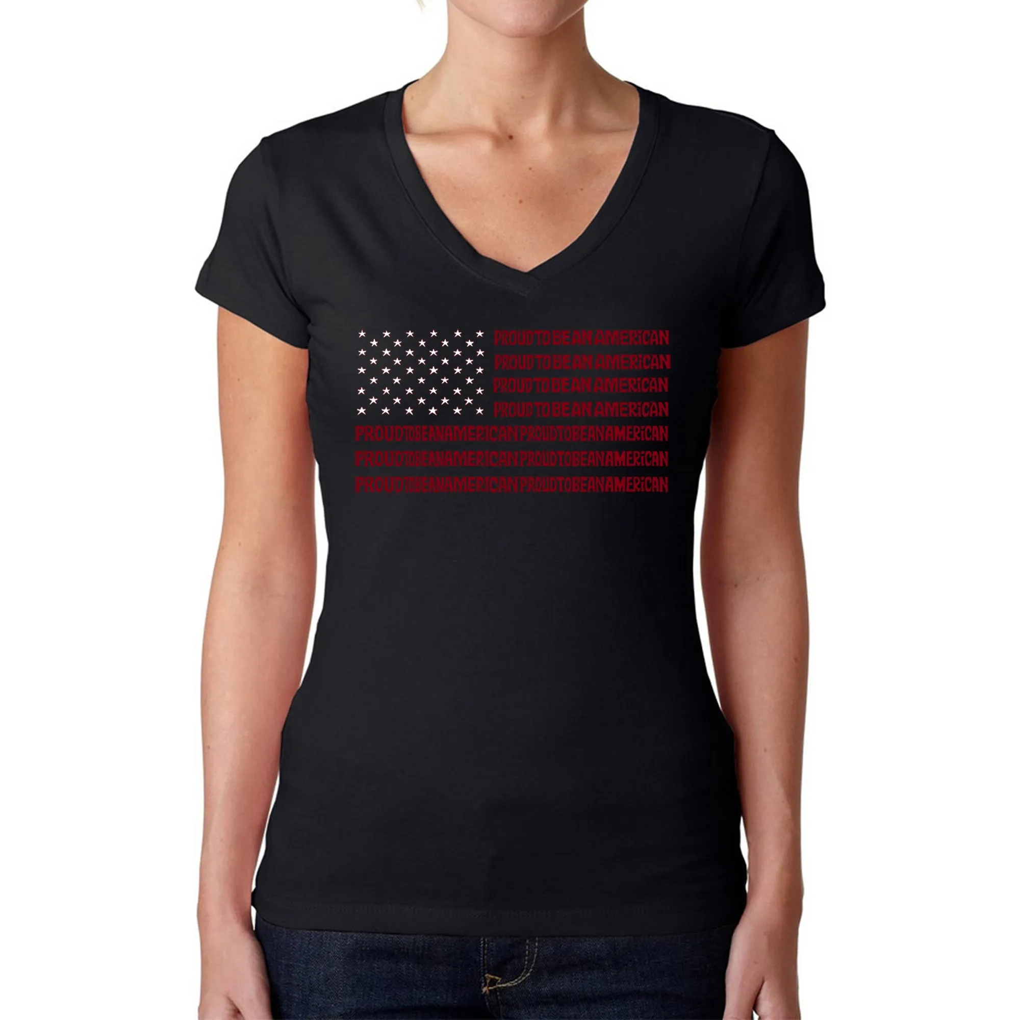 Proud To Be An American - Women's Word Art V-Neck T-Shirt sold by LA Pop Art