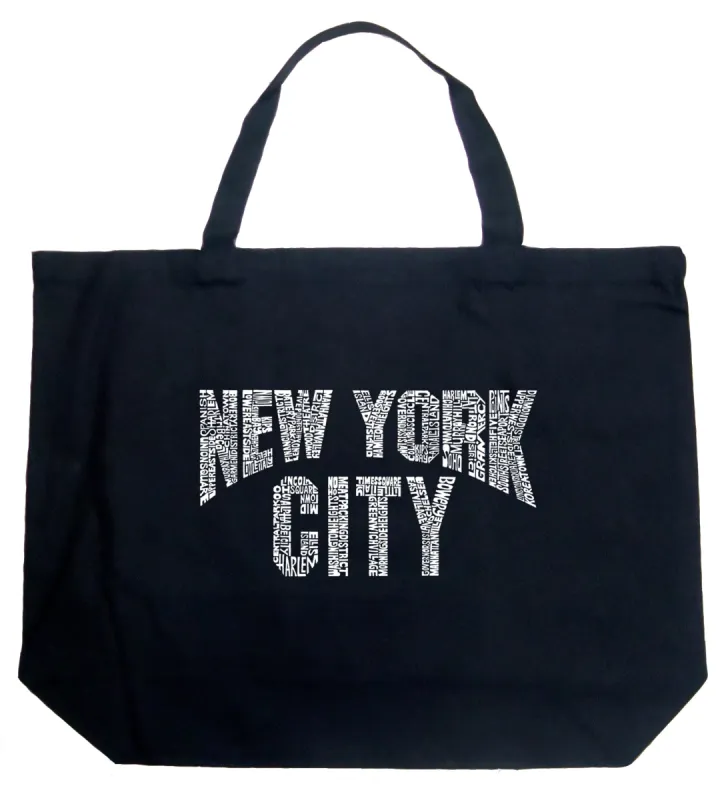 NYC NEIGHBORHOODS - Large Word Art Tote Bag sold by LA Pop Art