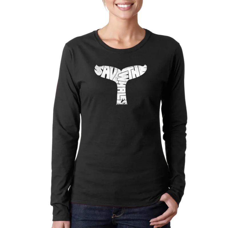 SAVE THE WHALES - Women's Word Art Long Sleeve T-Shirt sold by LA Pop Art