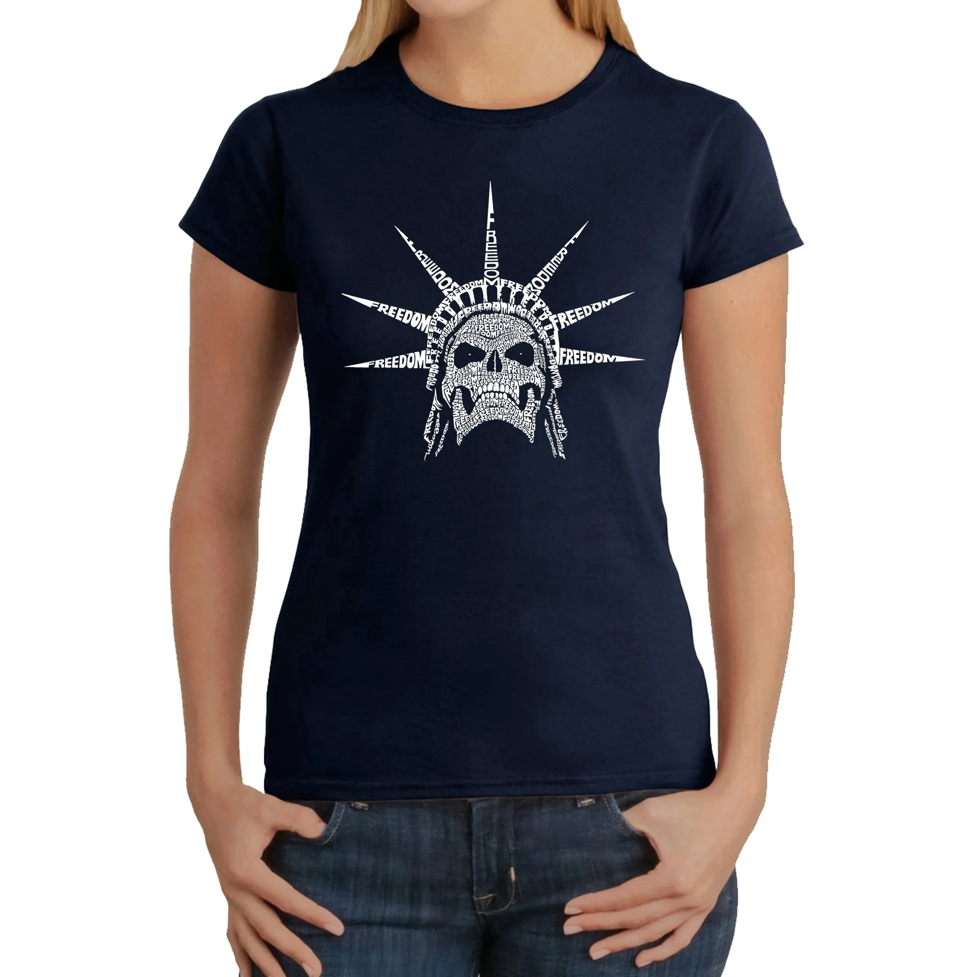 Freedom Skull - Women's Word Art T-Shirt sold by LA Pop Art product image thumbnail 3