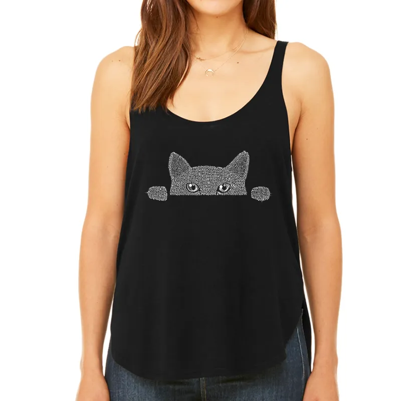 Peeking Cat - Women's Word Art Flowy Tank Top sold by LA Pop Art