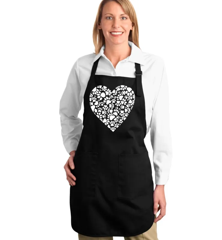 Paw Prints Heart - Full Length Word Art Apron sold by LA Pop Art