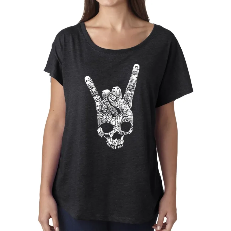LA Pop Art Women's Dolman Cut Word Art Shirt - Heavy Metal Genres sold by LA Pop Art