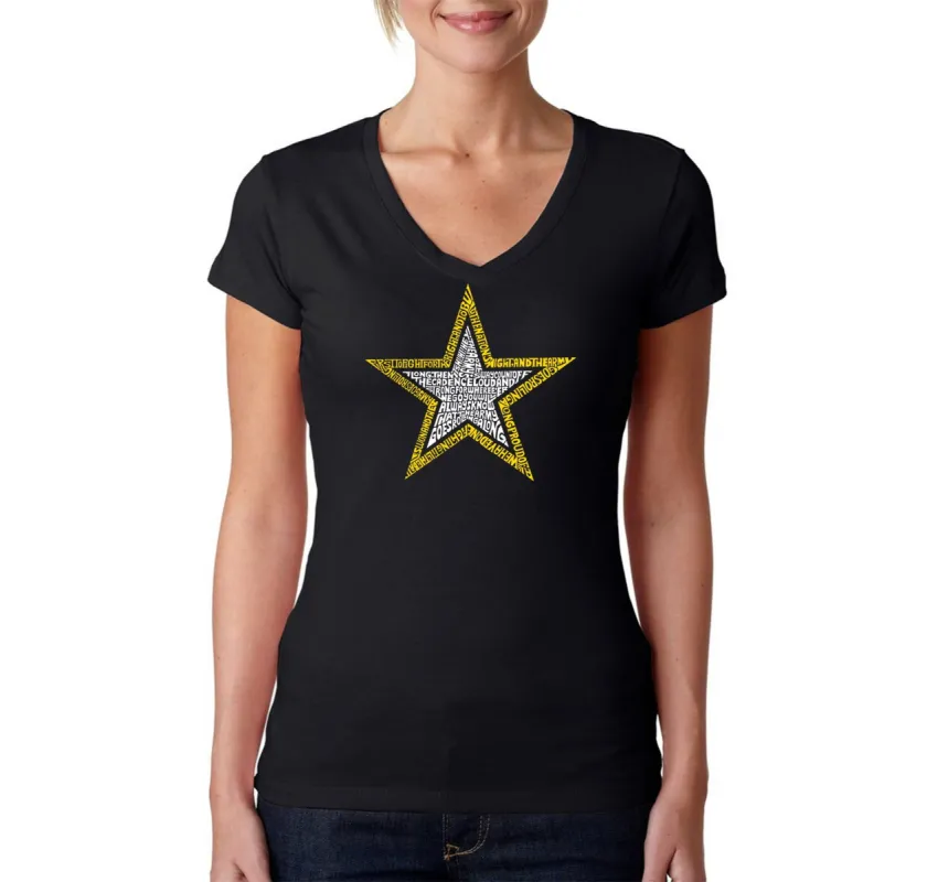LYRICS TO THE ARMY SONG - Women's Word Art V-Neck T-Shirt sold by LA Pop Art