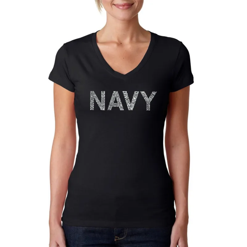 LYRICS TO ANCHORS AWEIGH - Women's Word Art V-Neck T-Shirt sold by LA Pop Art