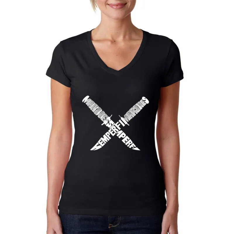 Semper Fi - Women's Word Art V-Neck T-Shirt sold by LA Pop Art