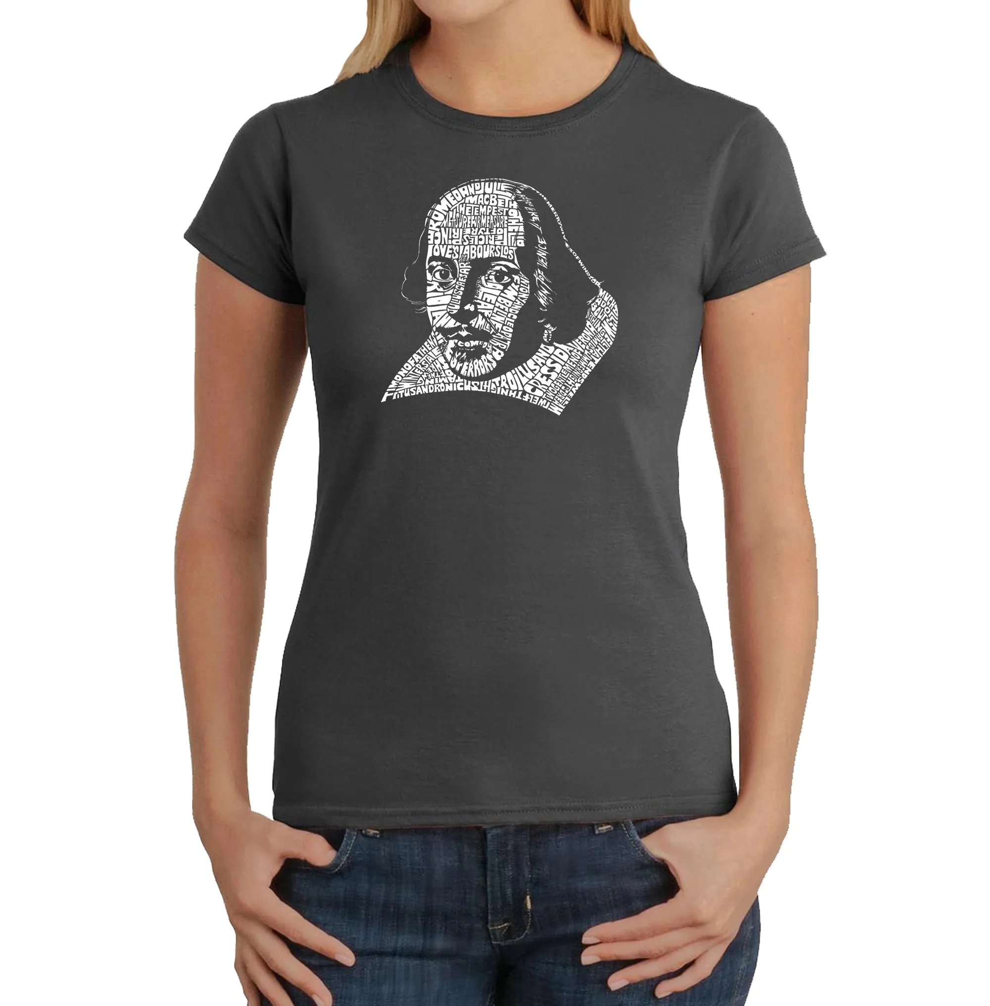 THE TITLES OF ALL OF WILLIAM SHAKESPEARE'S COMEDIES & TRAGEDIES - Women's Word Art T-Shirt sold by LA Pop Art product image thumbnail 4
