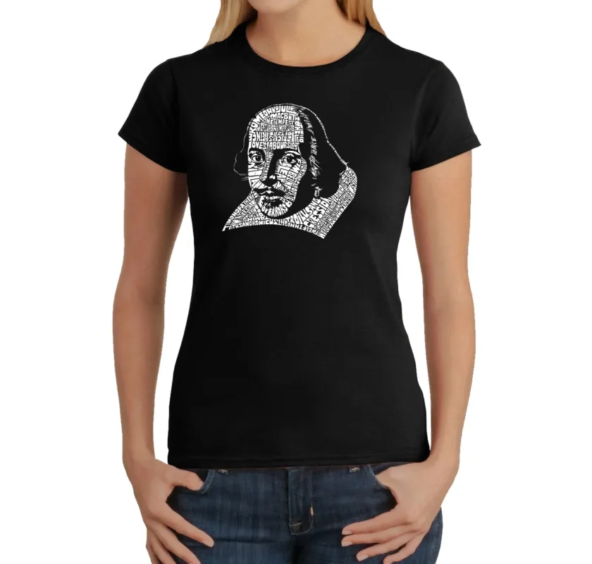 THE TITLES OF ALL OF WILLIAM SHAKESPEARE'S COMEDIES & TRAGEDIES - Women's Word Art T-Shirt sold by LA Pop Art