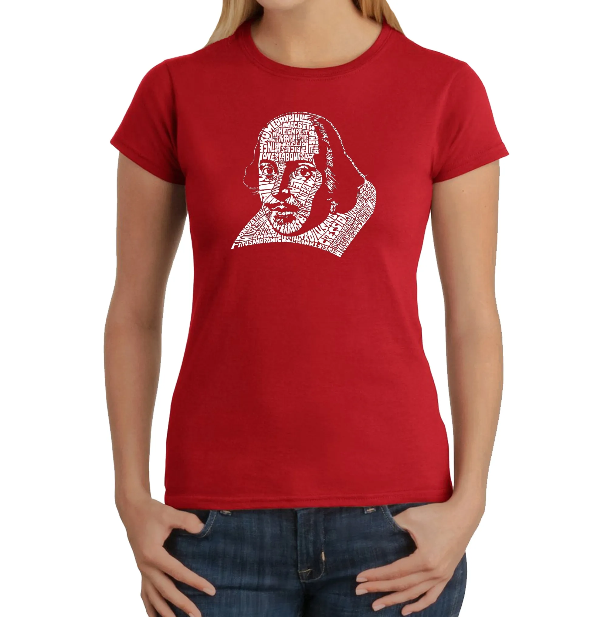 THE TITLES OF ALL OF WILLIAM SHAKESPEARE'S COMEDIES & TRAGEDIES - Women's Word Art T-Shirt sold by LA Pop Art product image thumbnail 5