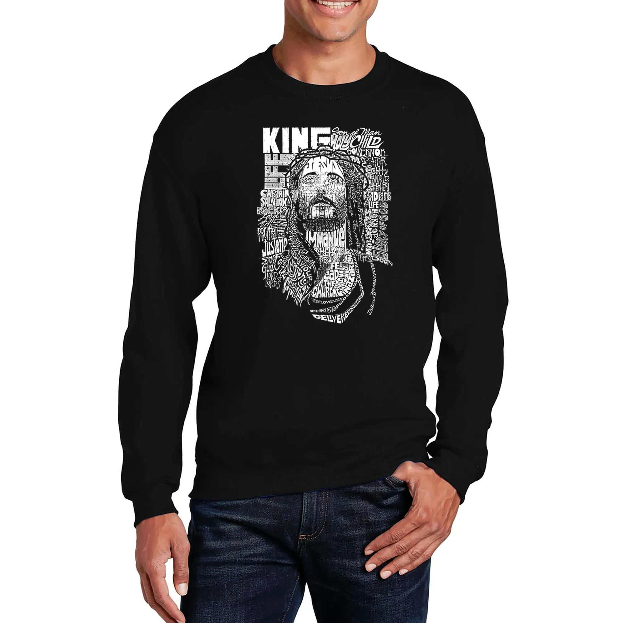 JESUS - Men's Word Art Crewneck Sweatshirt sold by LA Pop Art