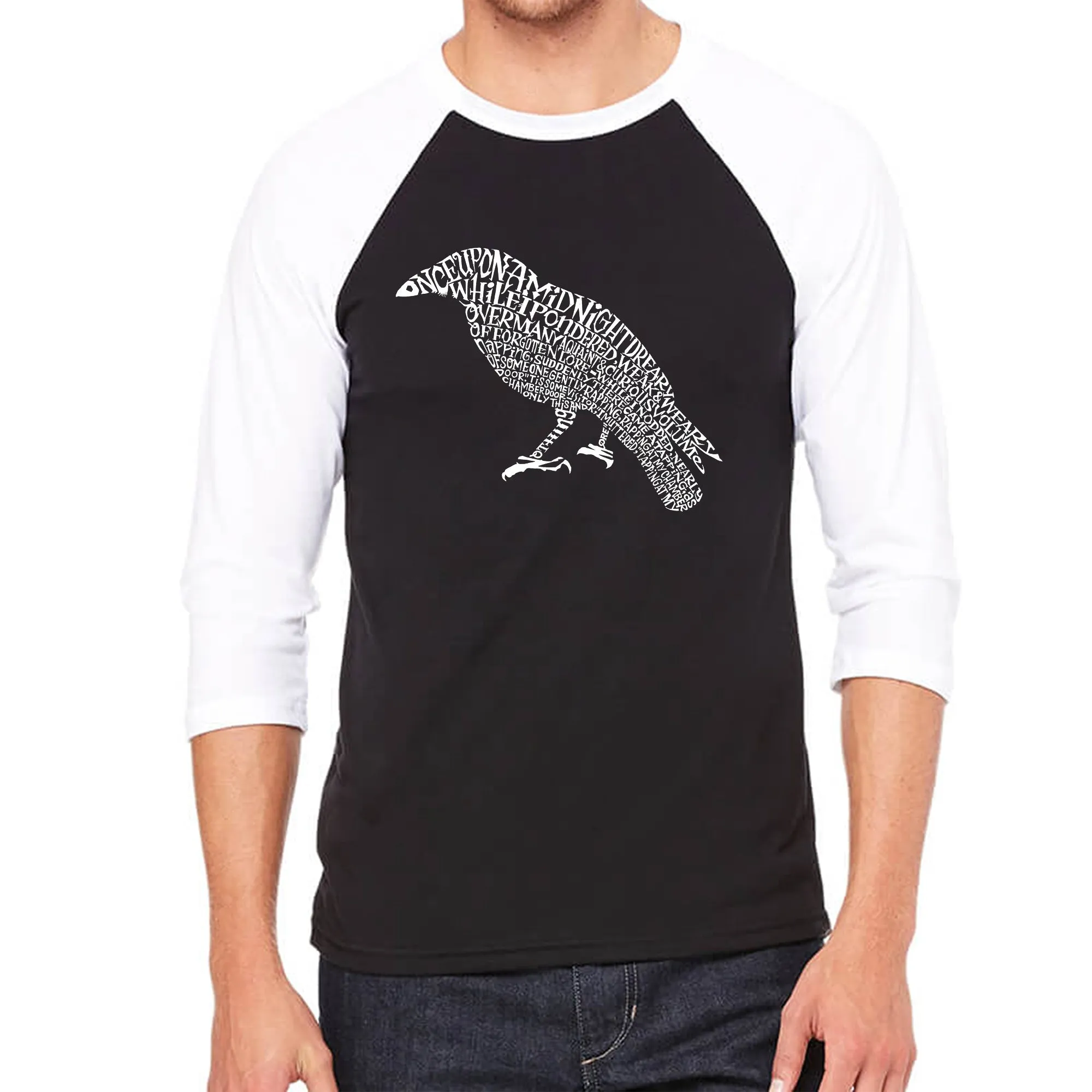 Edgar Allan Poe's The Raven - Men's Raglan Baseball Word Art T-Shirt sold by LA Pop Art