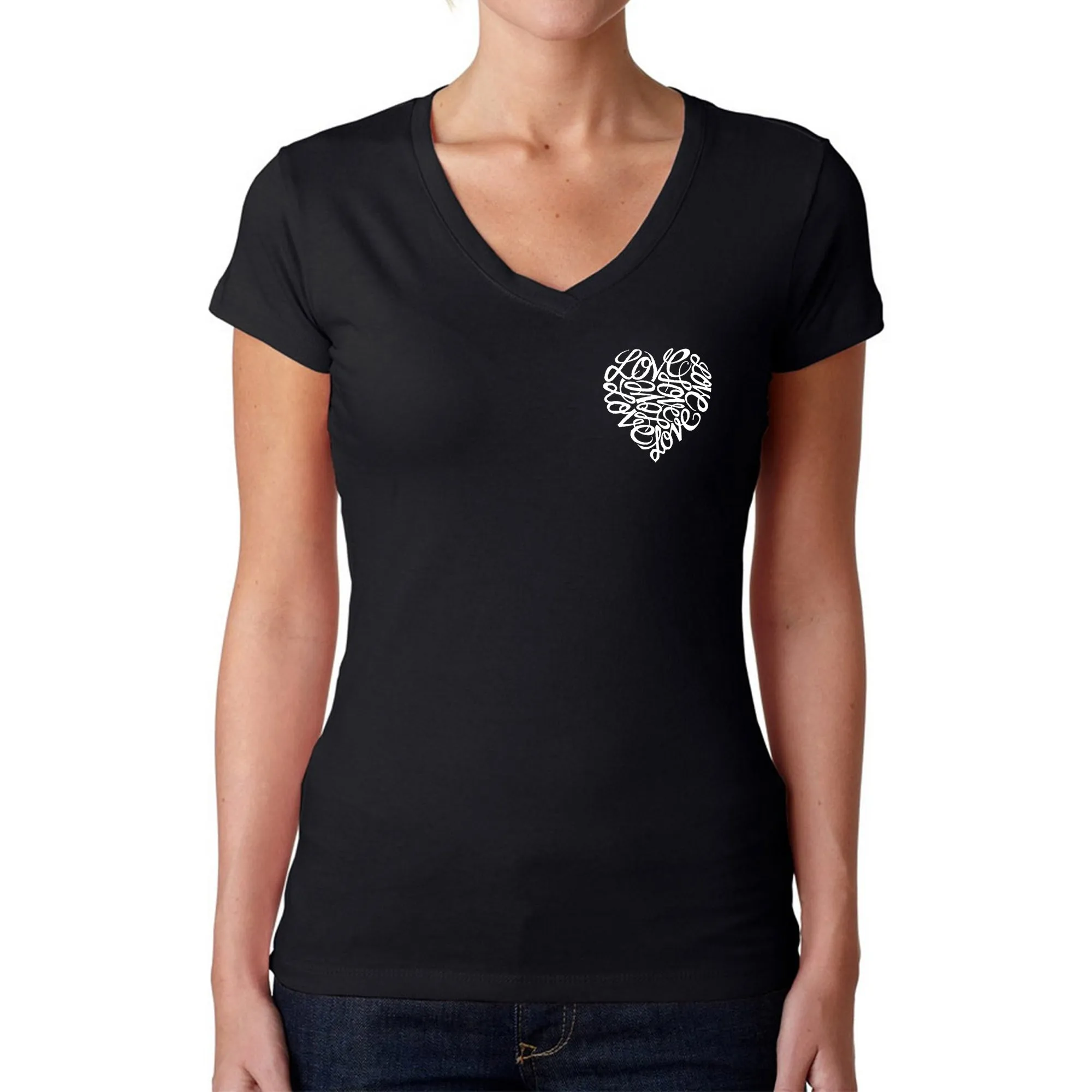 Cursive Heart - Women's Word Art V-Neck T-Shirt sold by LA Pop Art
