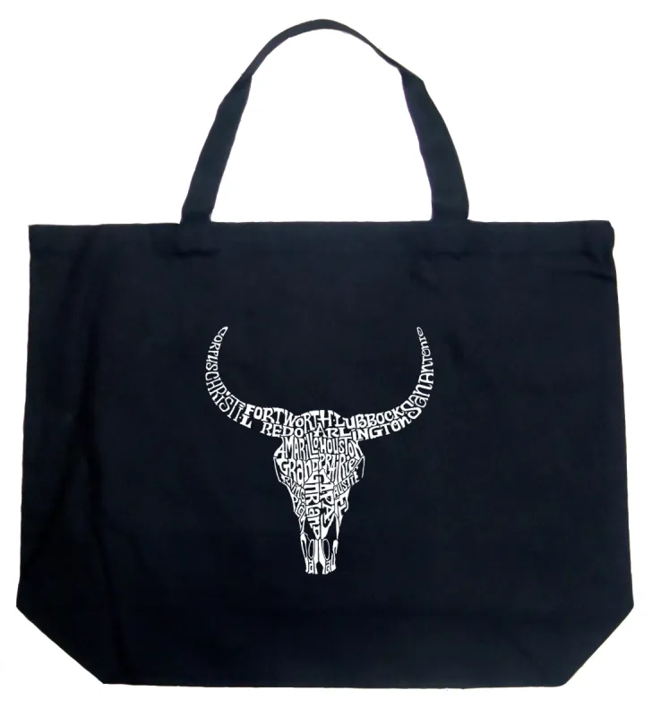 Texas Skull - Large Word Art Tote Bag sold by LA Pop Art
