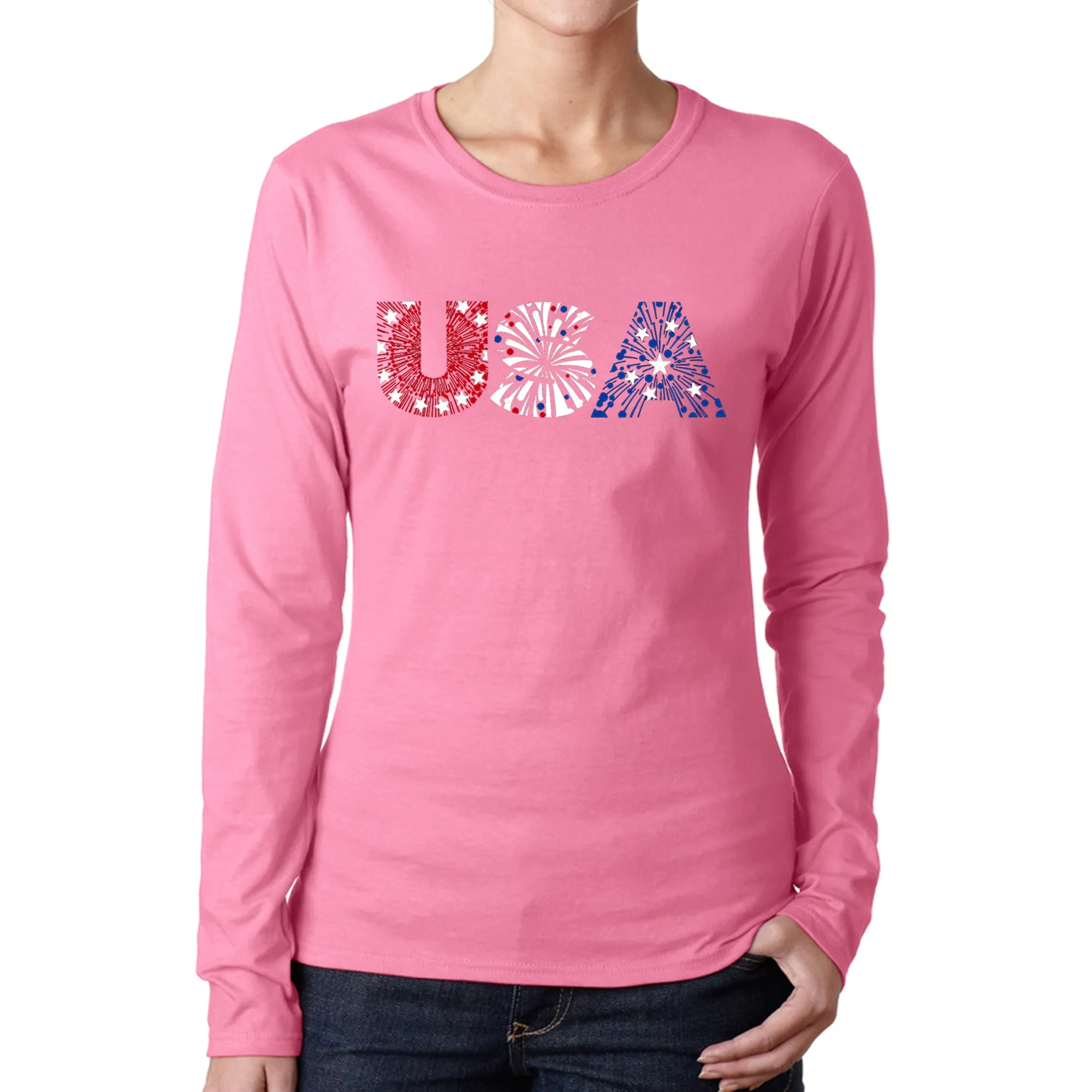 USA Fireworks - Women's Word Art Long Sleeve T-Shirt sold by LA Pop Art product image thumbnail 3