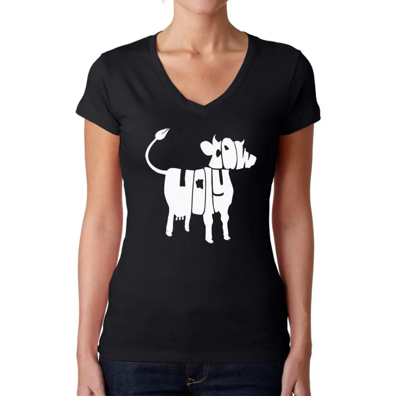 Holy Cow  - Women's Word Art V-Neck T-Shirt sold by LA Pop Art