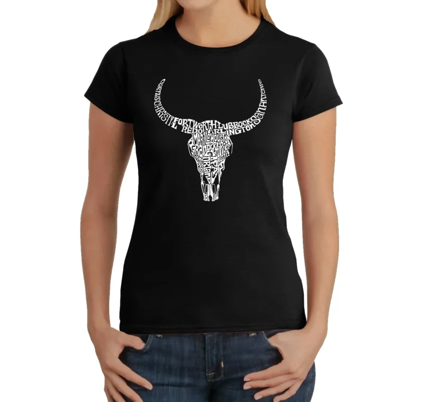 Texas Skull - Women's Word Art T-Shirt sold by LA Pop Art