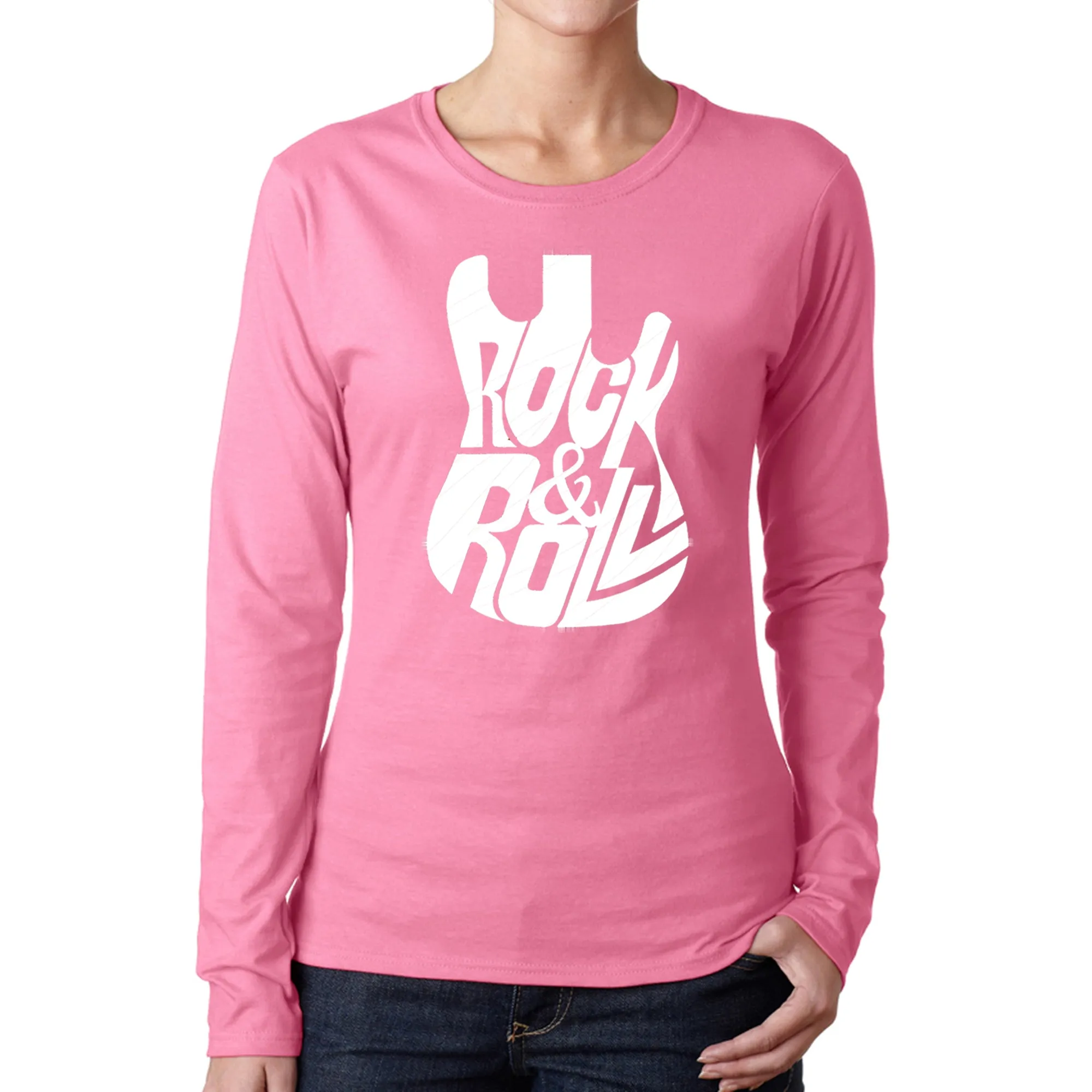 Rock And Roll Guitar - Women's Word Art Long Sleeve T-Shirt sold by LA Pop Art product image thumbnail 3
