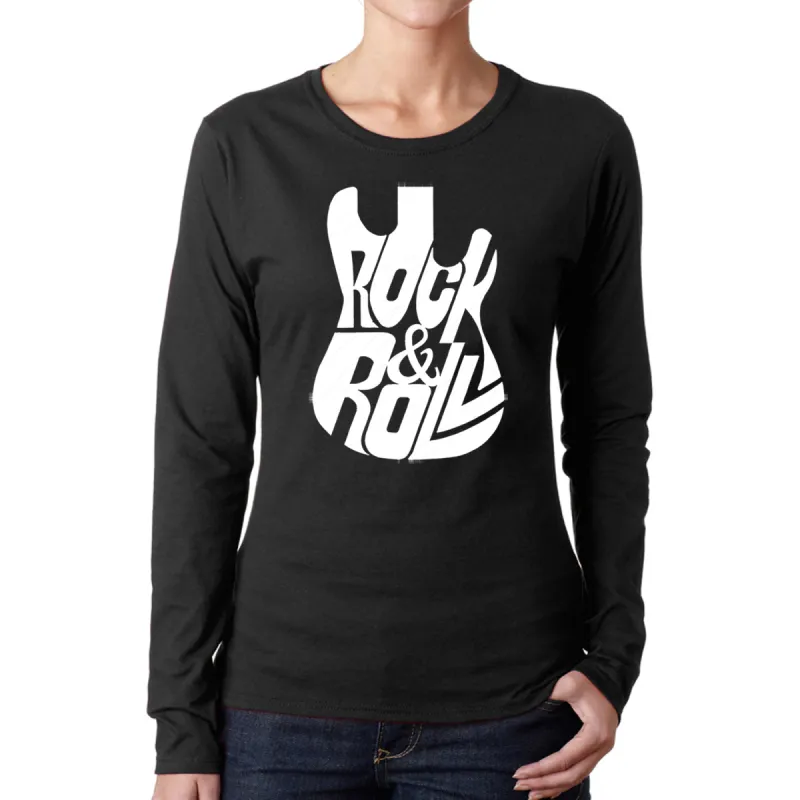 Rock And Roll Guitar - Women's Word Art Long Sleeve T-Shirt sold by LA Pop Art
