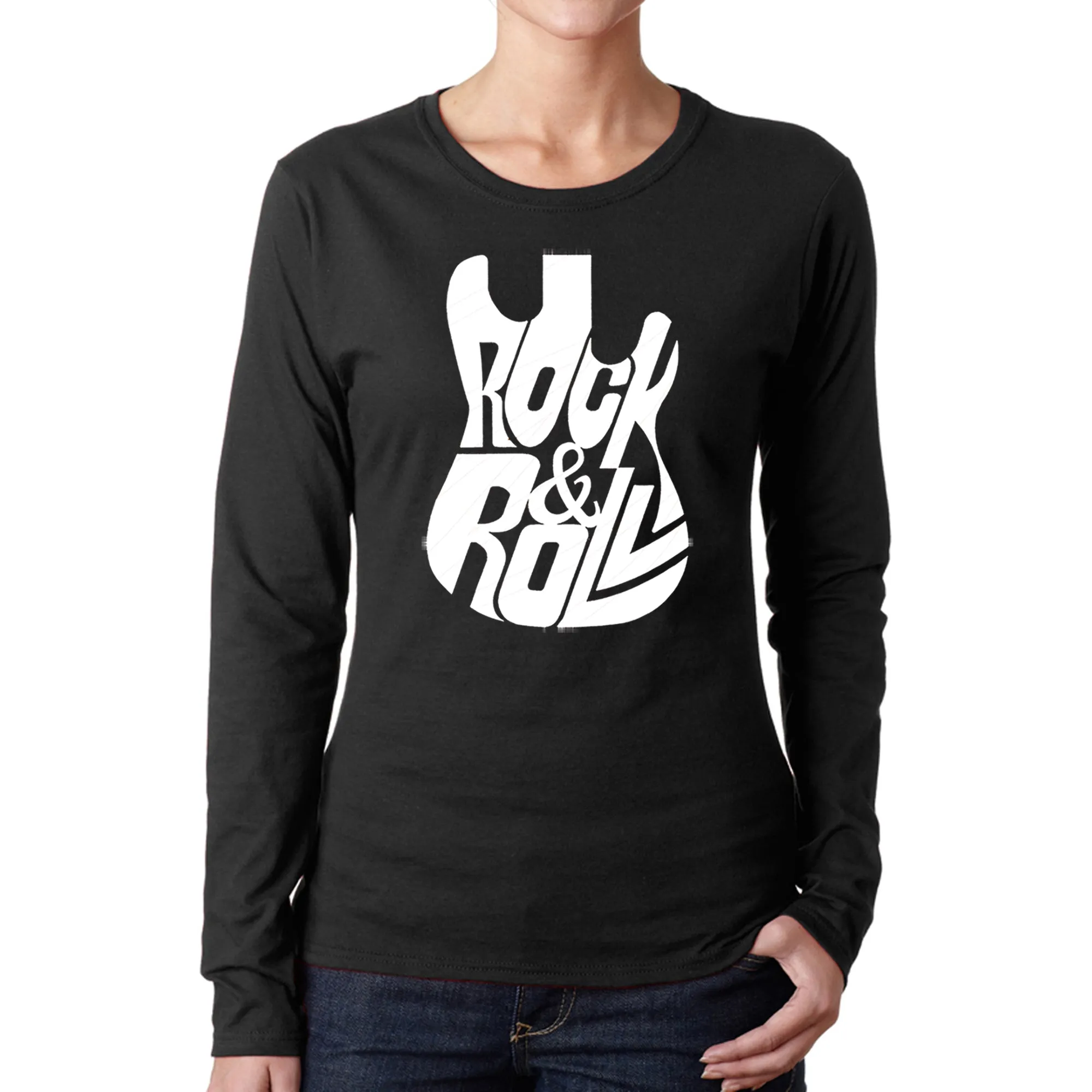 Rock And Roll Guitar - Women's Word Art Long Sleeve T-Shirt sold by LA Pop Art
