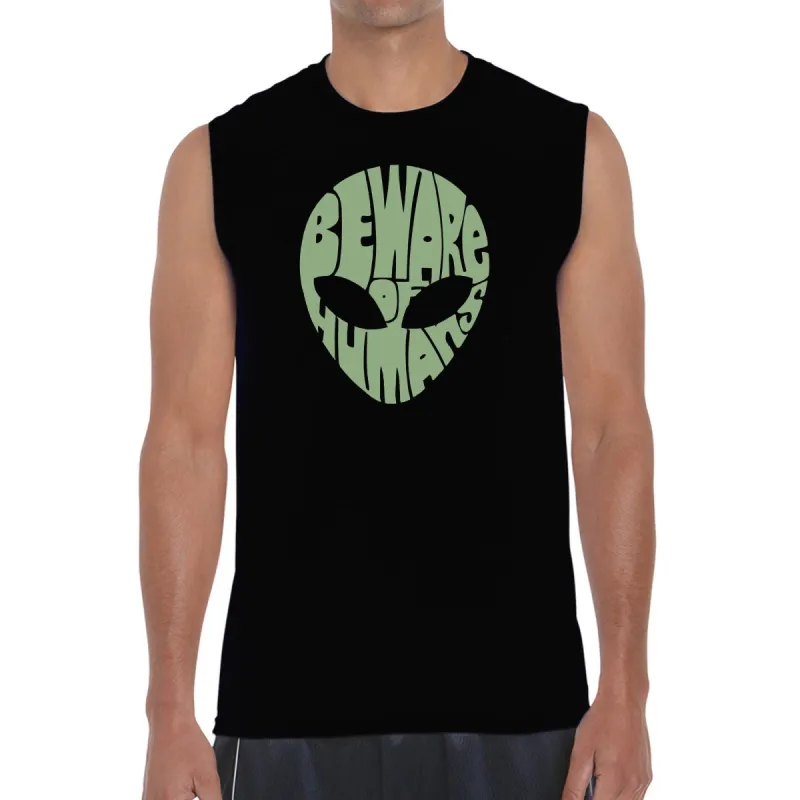 Beware of Humans  - Men's Word Art Sleeveless T-Shirt sold by LA Pop Art