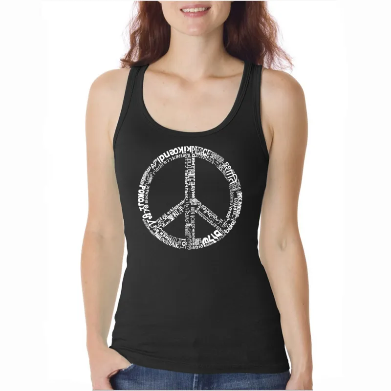 THE WORD PEACE IN 77 LANGUAGES  - Women's Word Art Tank Top sold by LA Pop Art