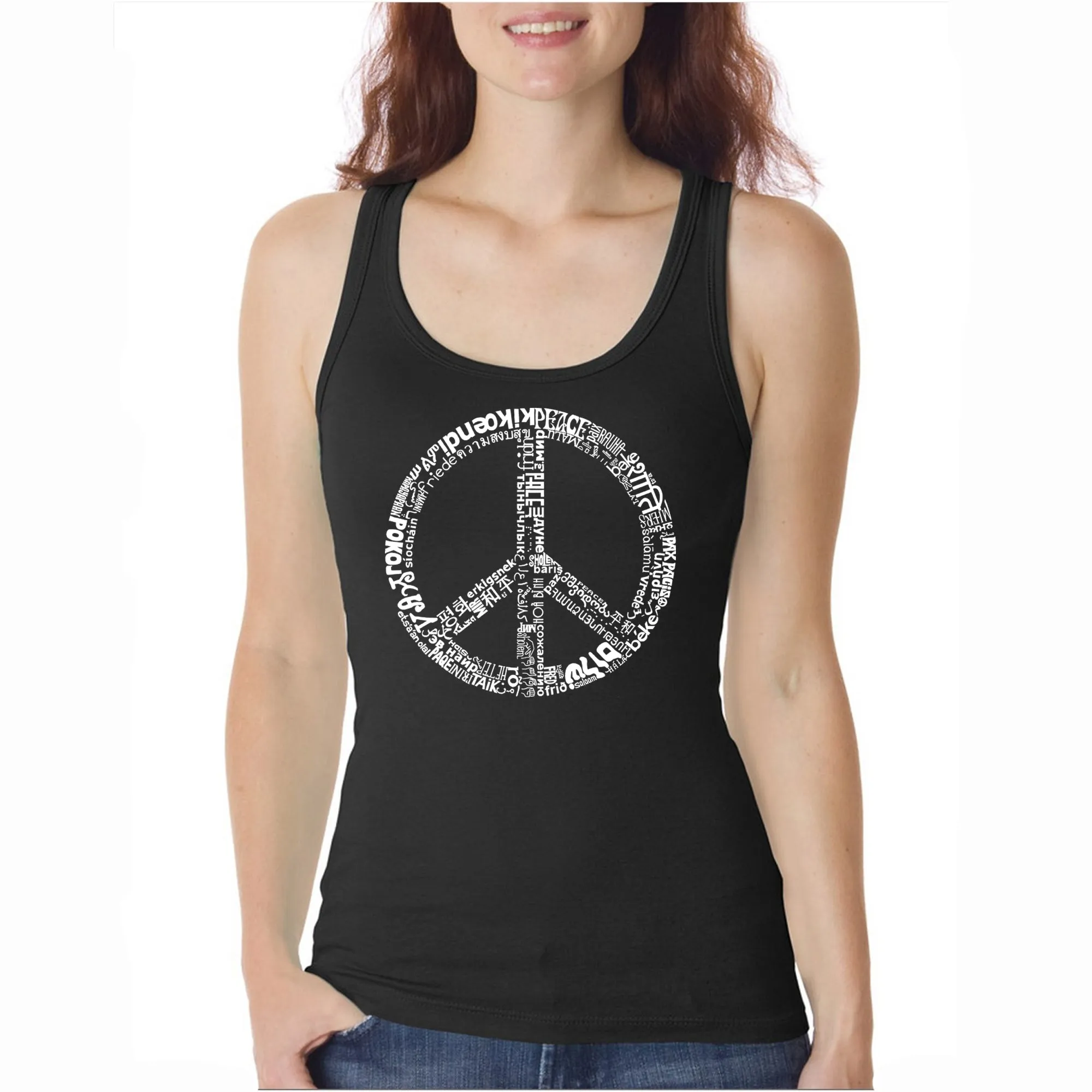THE WORD PEACE IN 77 LANGUAGES - Women's Word Art Tank Top sold by LA Pop Art