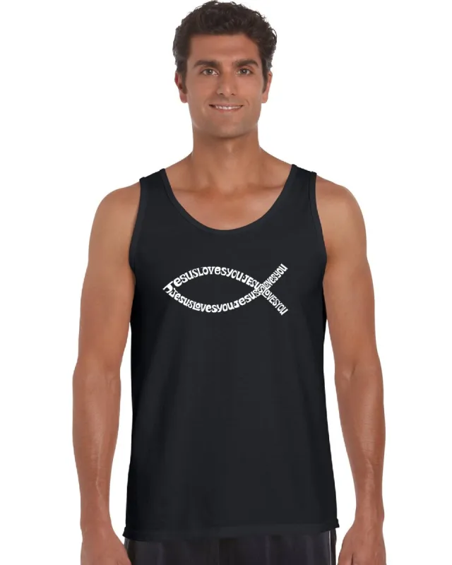Jesus Loves You - Men's Word Art Tank Top made by LA Pop Art