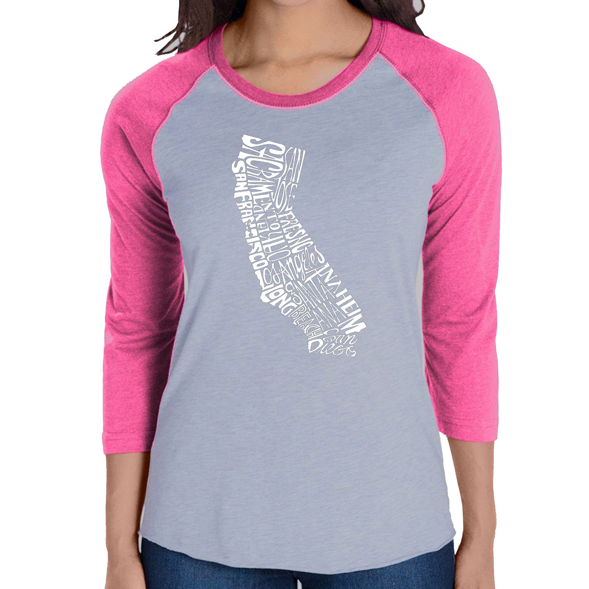 California State - Women's Raglan Baseball Word Art T-Shirt sold by LA Pop Art product image thumbnail 4