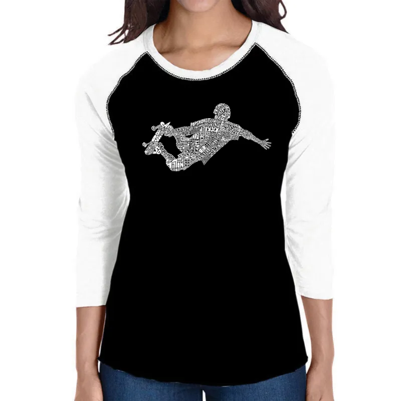 POPULAR SKATING MOVES & TRICKS - Women's Raglan Baseball Word Art T-Shirt sold by LA Pop Art
