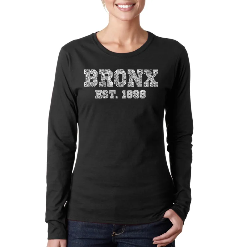 POPULAR NEIGHBORHOODS IN BRONX, NY - Women's Word Art Long Sleeve T-Shirt sold by LA Pop Art