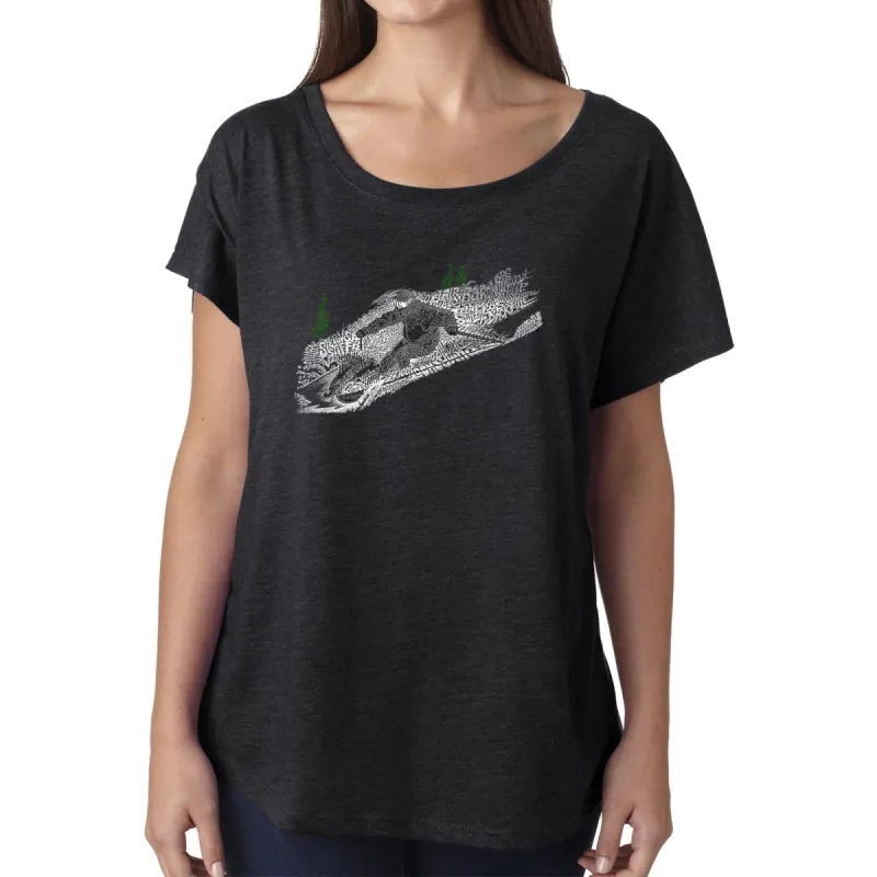 LA Pop Art Women's Dolman Cut Word Art Shirt - Ski sold by LA Pop Art