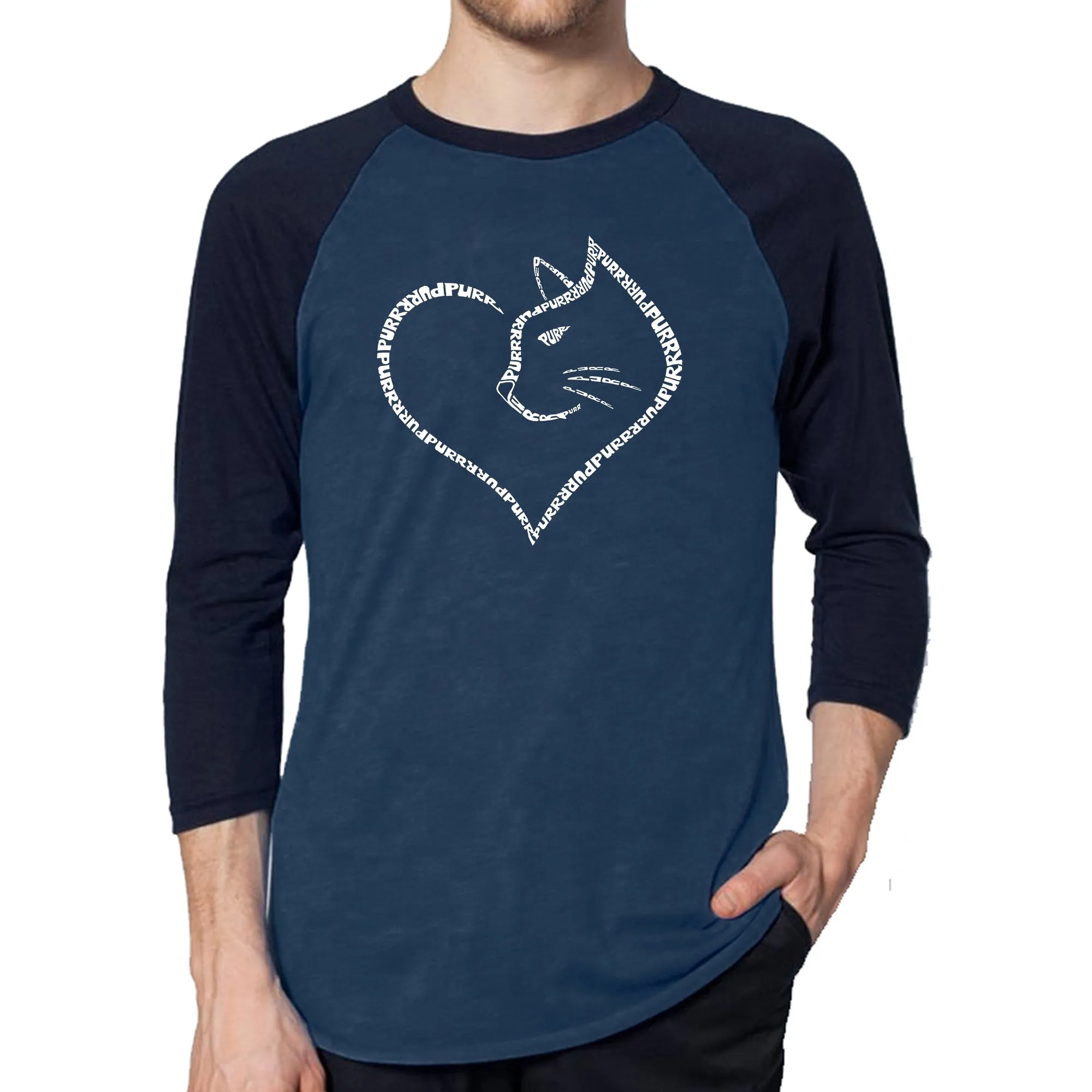 Cat Heart - Men's Raglan Baseball Word Art T-Shirt sold by LA Pop Art product image thumbnail 3