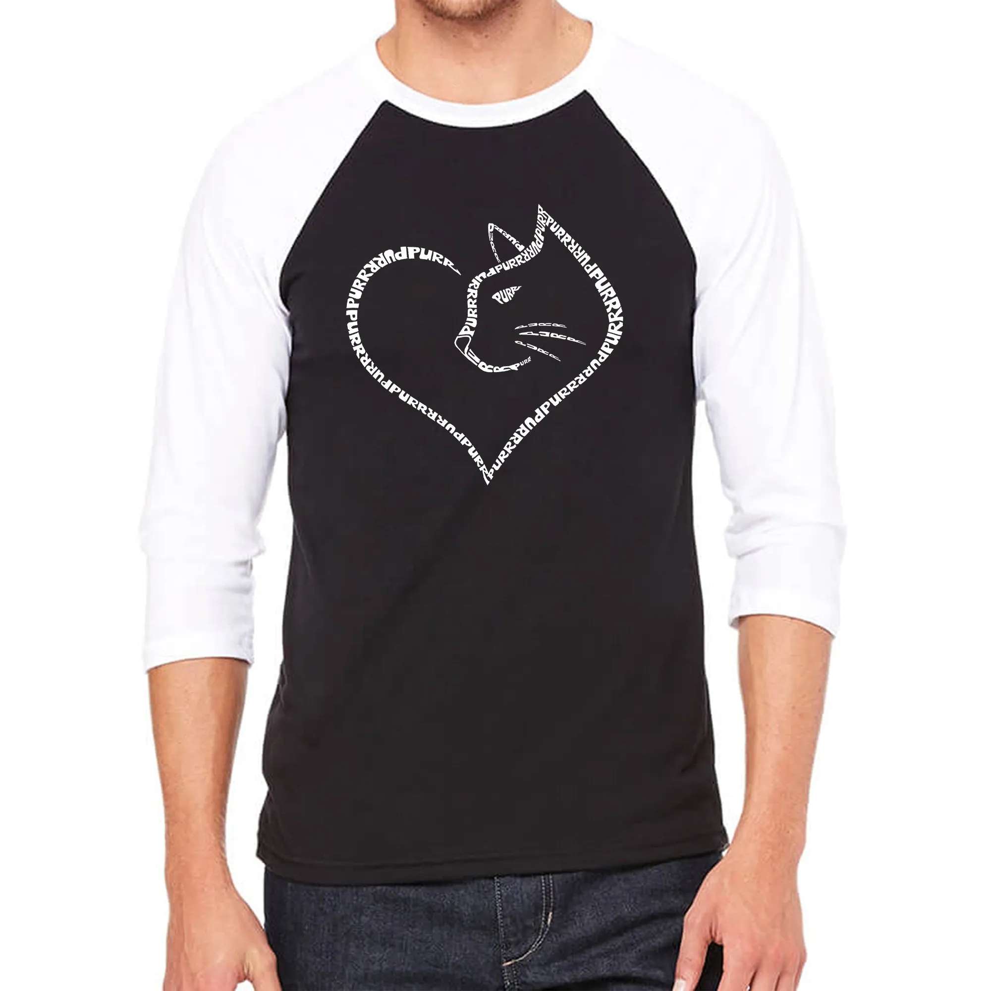 Cat Heart - Men's Raglan Baseball Word Art T-Shirt sold by LA Pop Art