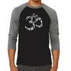 THE OM SYMBOL OUT OF YOGA POSES - Men's Raglan Baseball Word Art T-Shirt sold by LA Pop Art