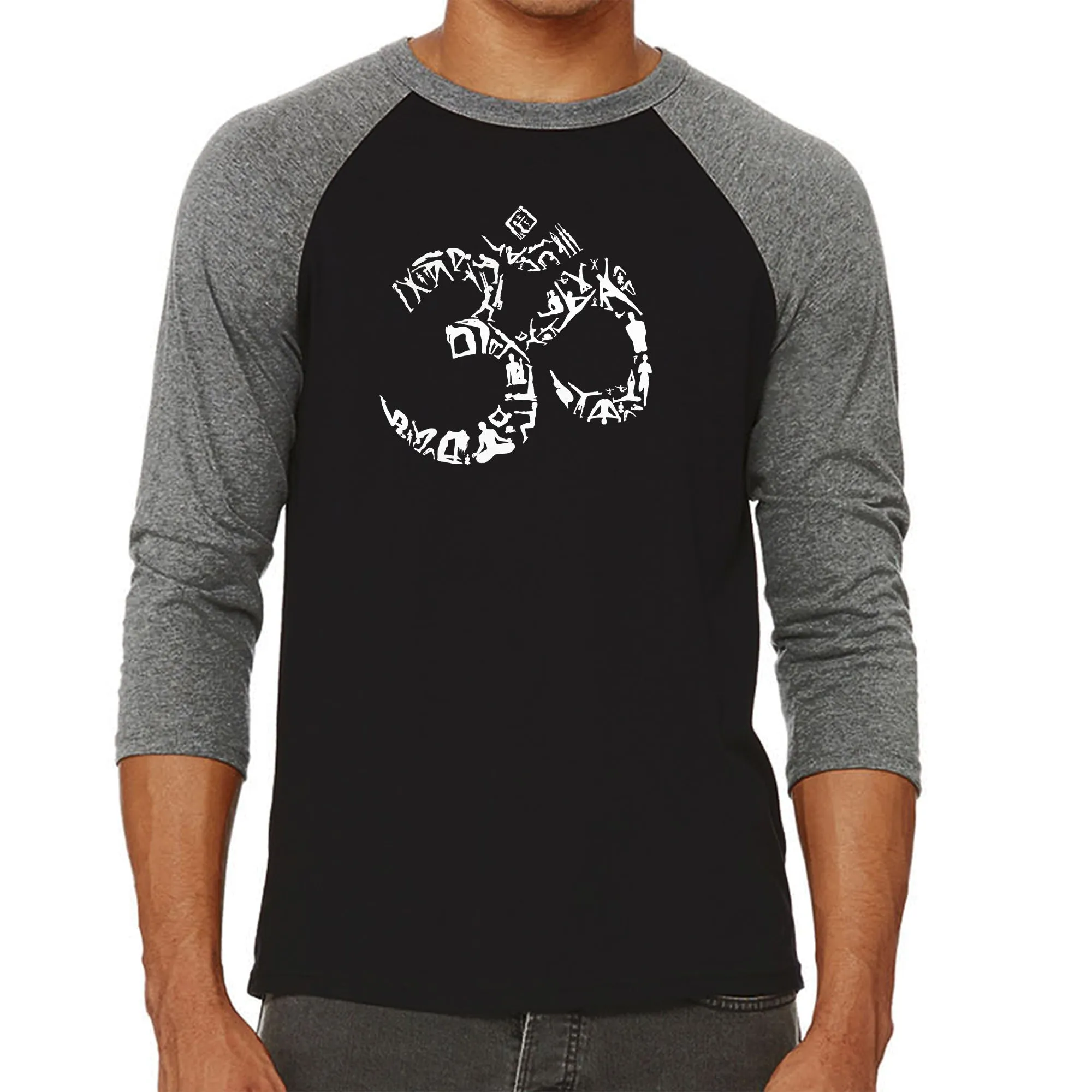 THE OM SYMBOL OUT OF YOGA POSES - Men's Raglan Baseball Word Art T-Shirt sold by LA Pop Art product image thumbnail 4