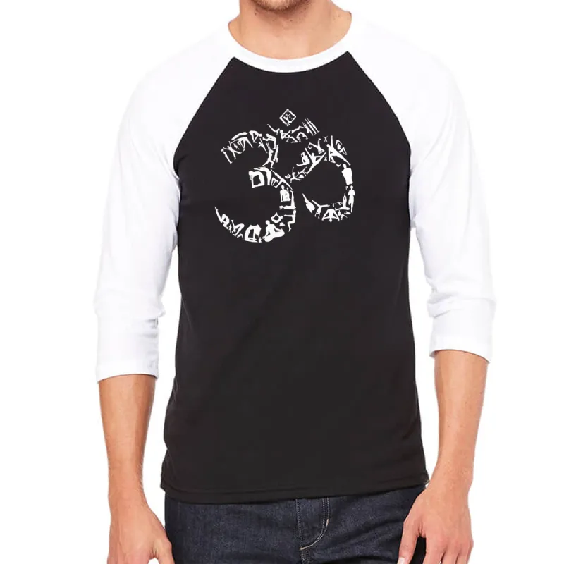 THE OM SYMBOL OUT OF YOGA POSES - Men's Raglan Baseball Word Art T-Shirt sold by LA Pop Art