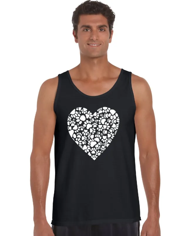 Paw Prints Heart  - Men's Word Art Tank Top sold by LA Pop Art