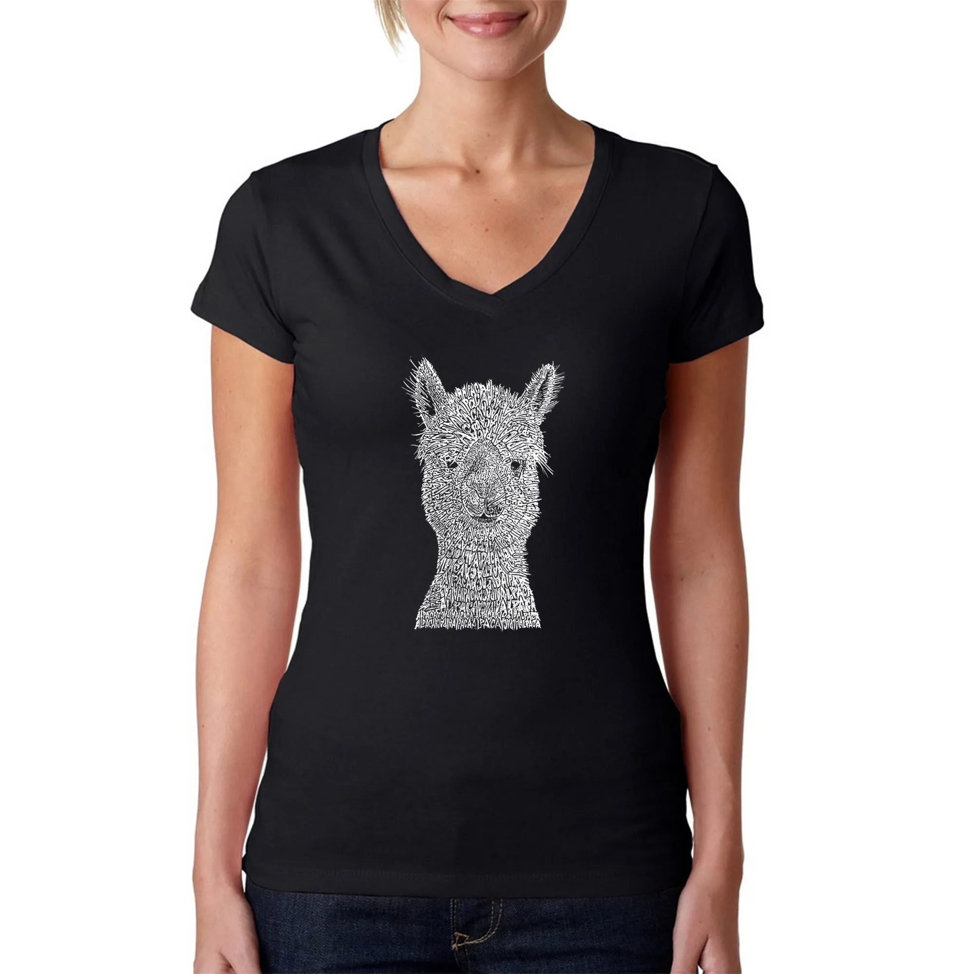 Alpaca - Women's Word Art V-Neck T-Shirt sold by LA Pop Art