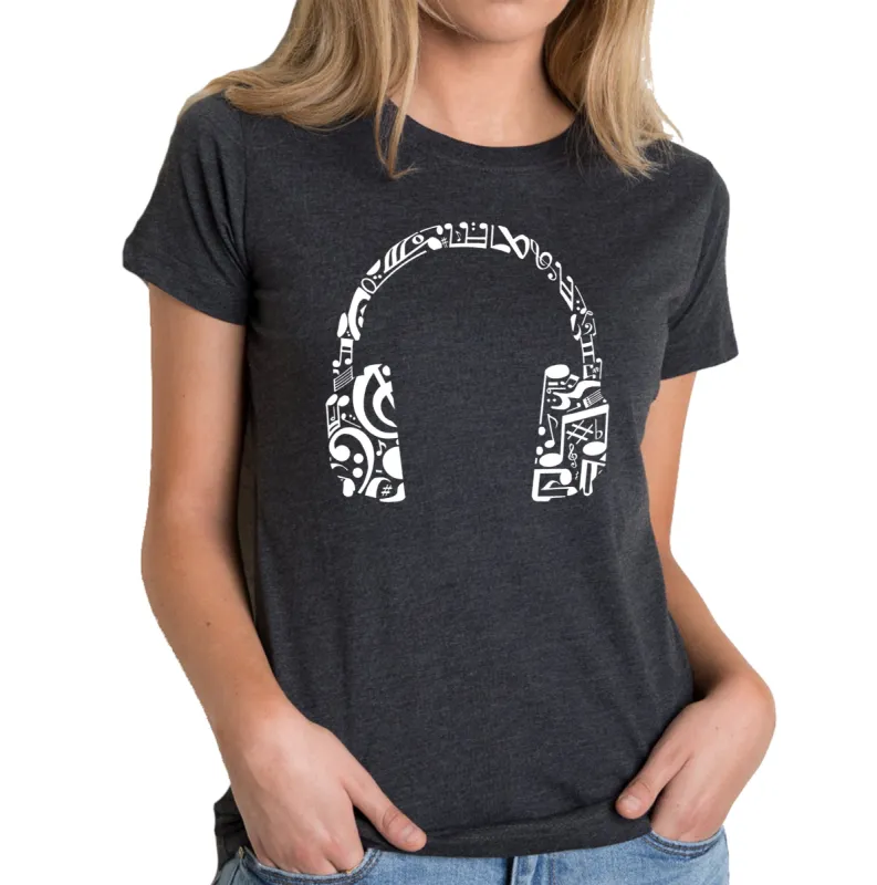 Music Note Headphones - Women's Premium Blend Word Art T-Shirt sold by LA Pop Art