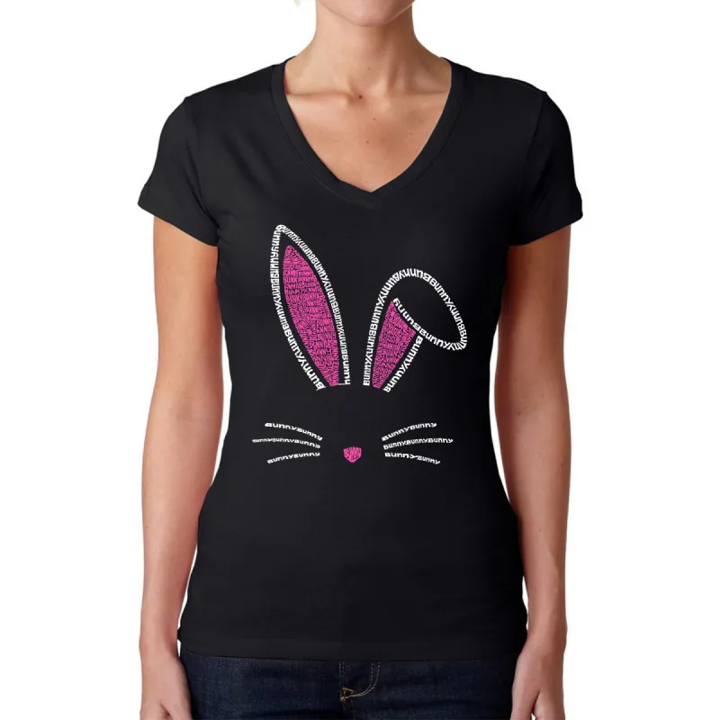 Bunny Ears  - Women's Word Art V-Neck T-Shirt sold by LA Pop Art