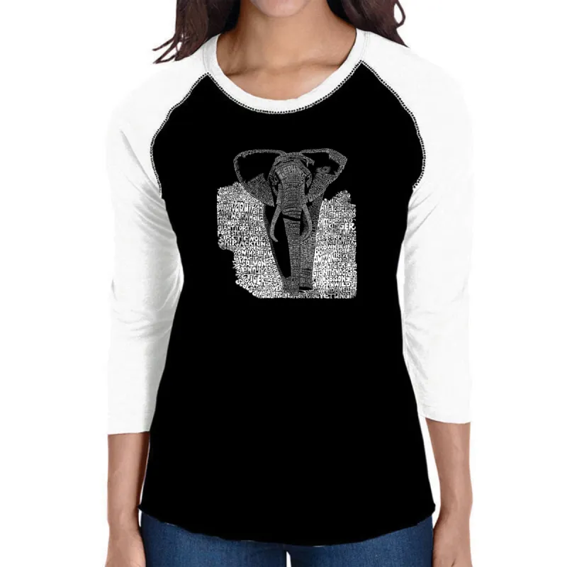 ELEPHANT - Women's Raglan Baseball Word Art T-Shirt sold by LA Pop Art