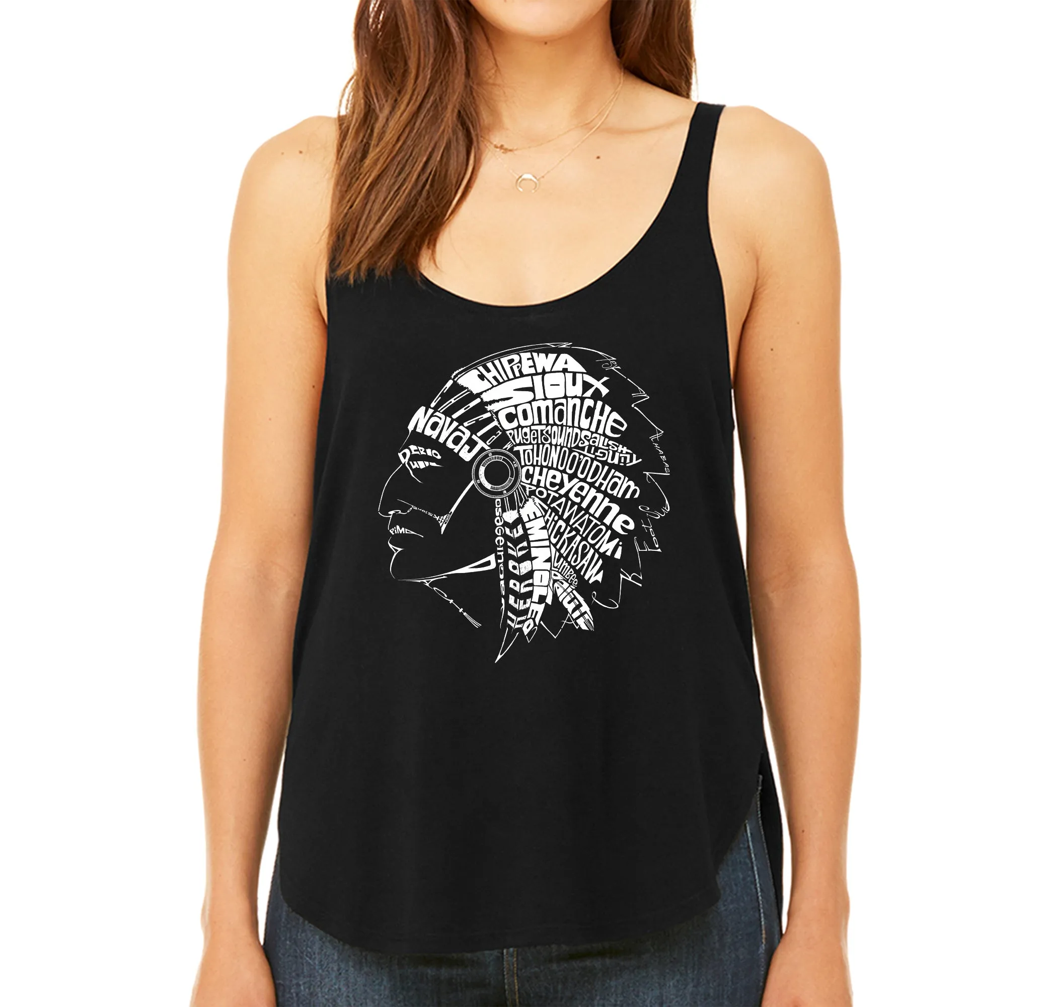 POPULAR NATIVE AMERICAN INDIAN TRIBES - Women's Word Art Flowy Tank sold by LA Pop Art