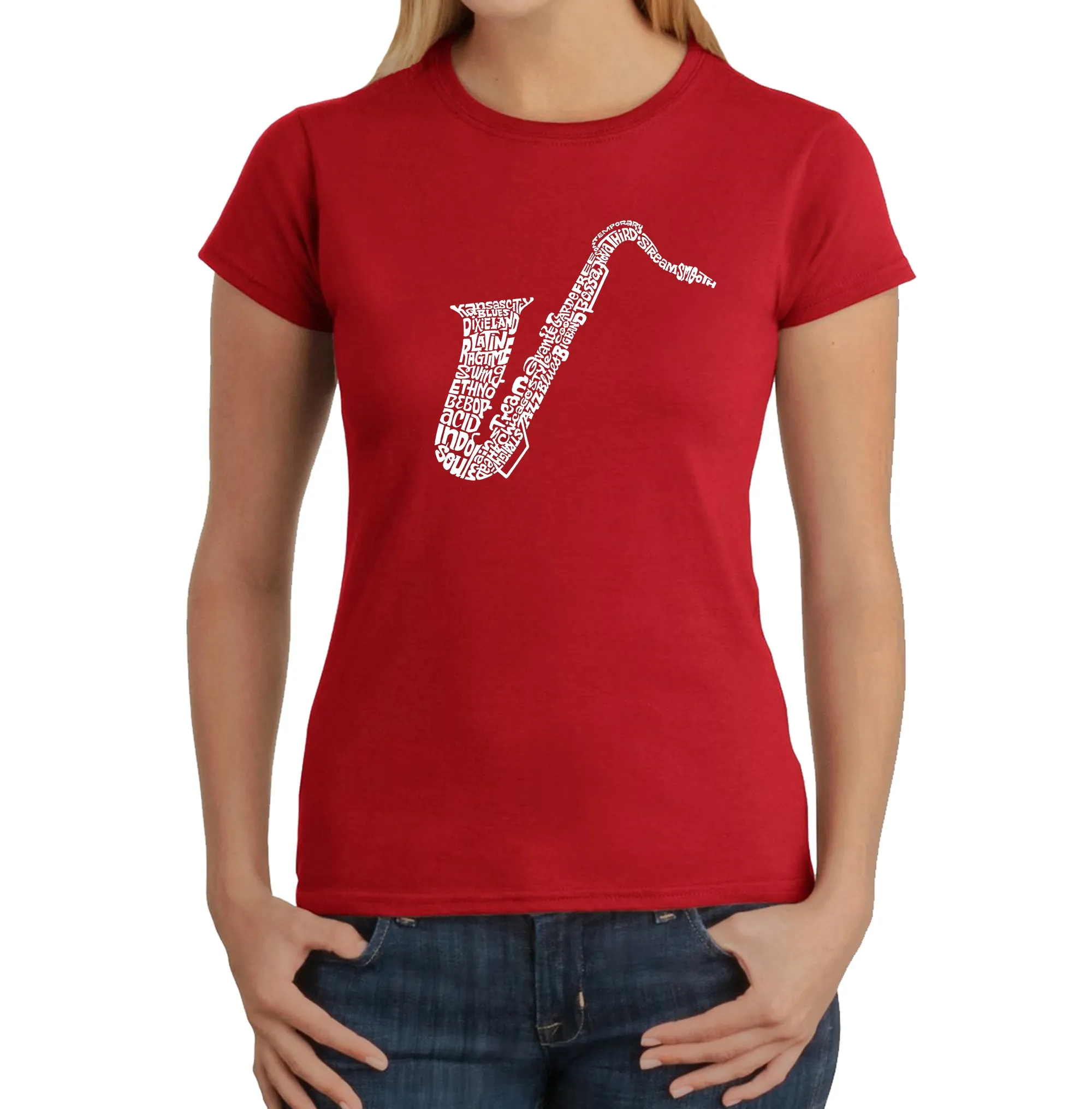 Sax - Women's Word Art T-Shirt sold by LA Pop Art product image thumbnail 5