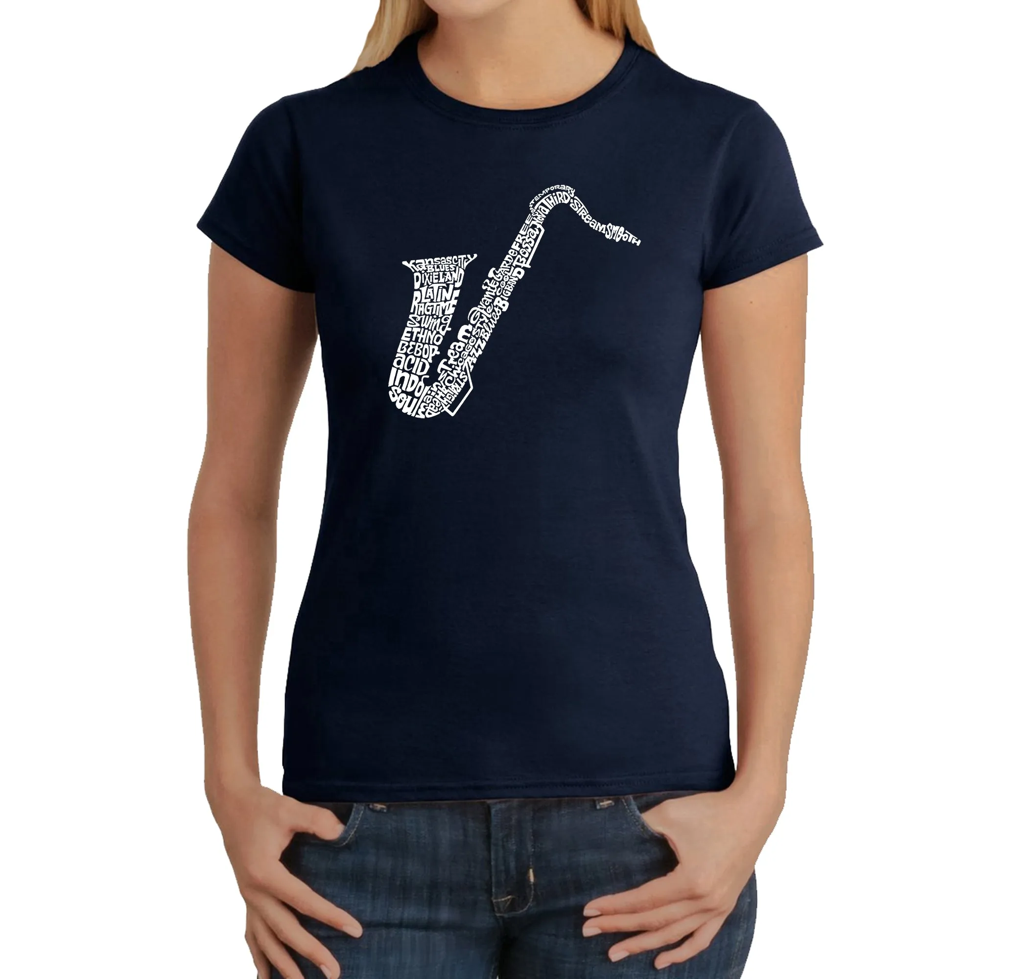 Sax - Women's Word Art T-Shirt sold by LA Pop Art product image thumbnail 3