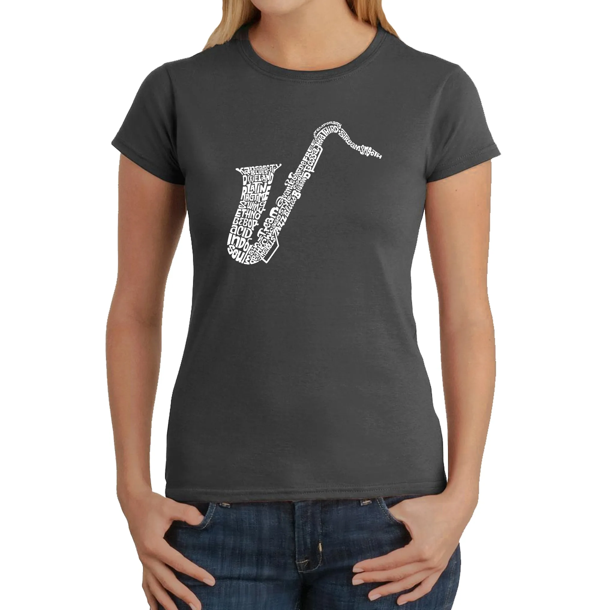 Sax - Women's Word Art T-Shirt sold by LA Pop Art product image thumbnail 4