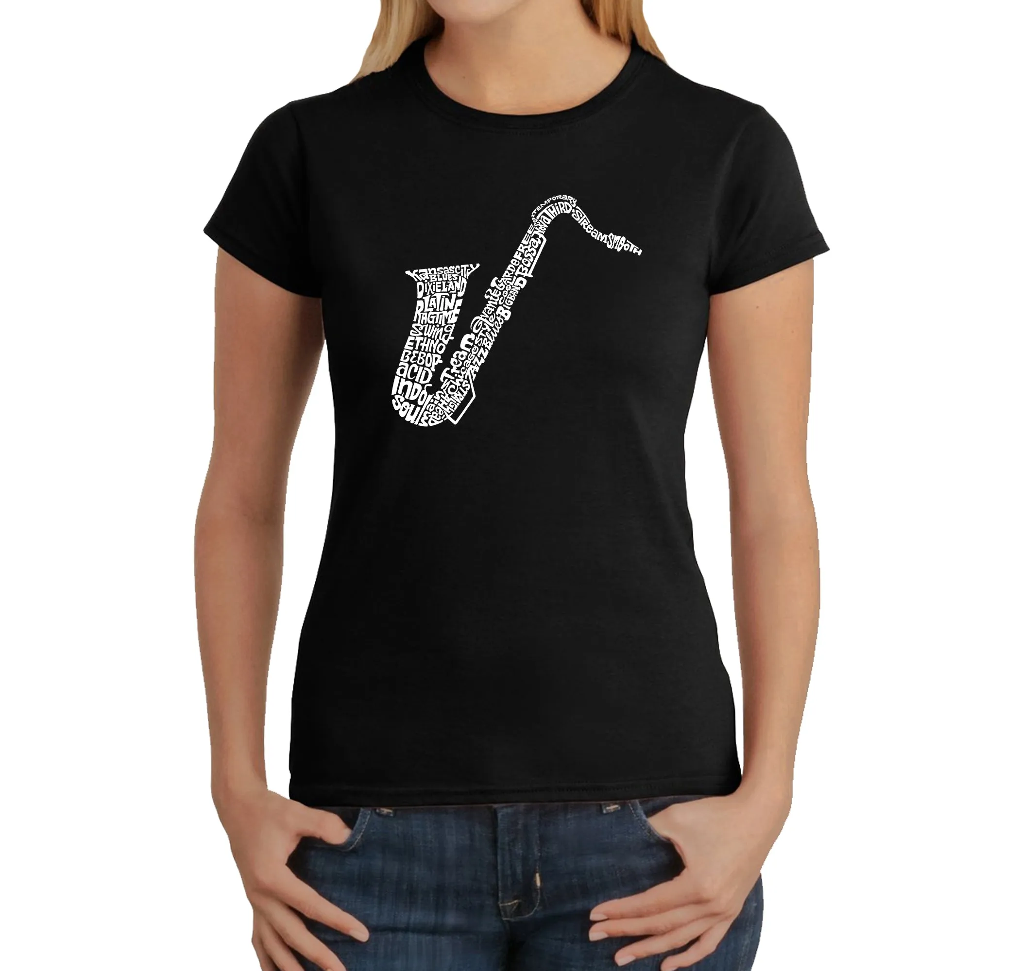 Sax - Women's Word Art T-Shirt sold by LA Pop Art