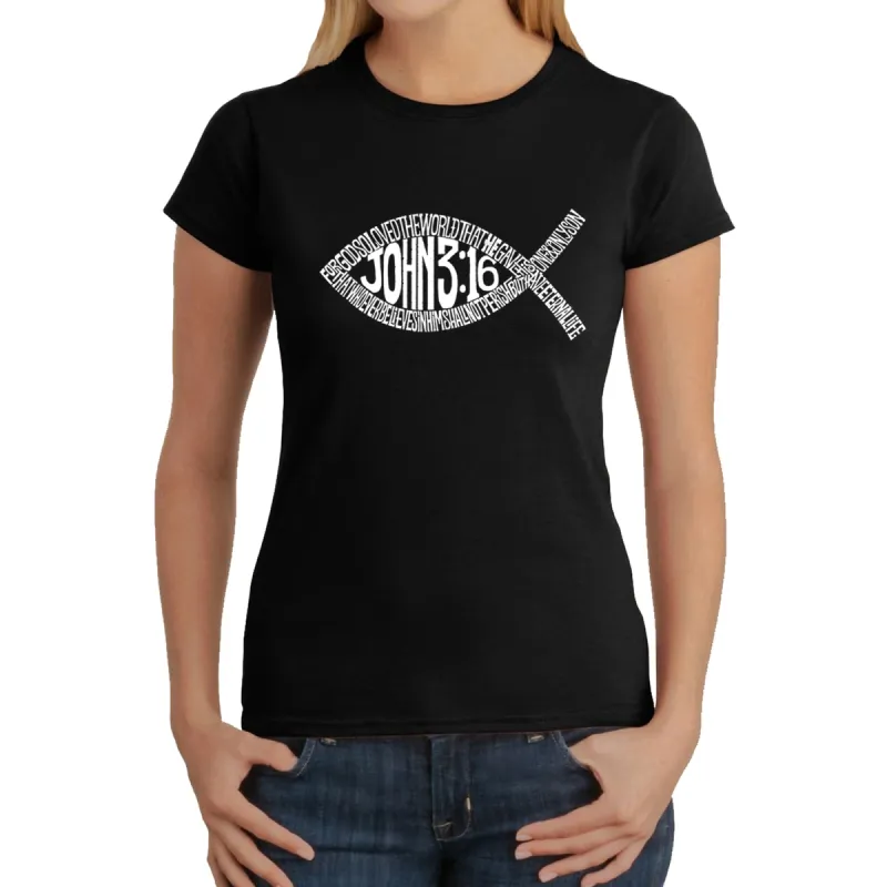 John 3:16 Fish Symbol -  Women's Word Art T-Shirt sold by LA Pop Art